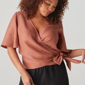 Vetta Capsule Flutter Sleeve Wrap Top Clay Sz M